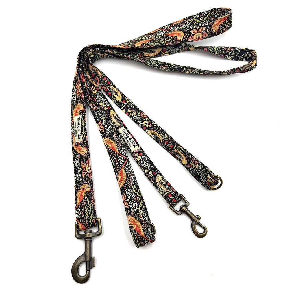 Black Strawberry Thief Print Dog Lead