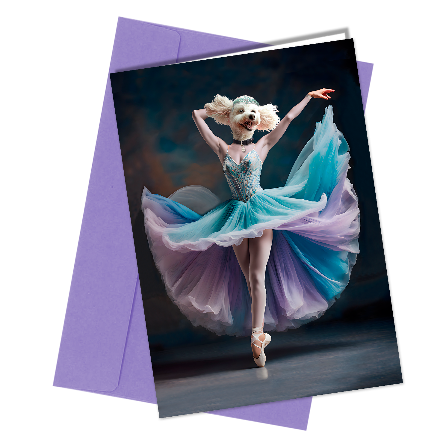 White Poodle Ballerina Birthday Card