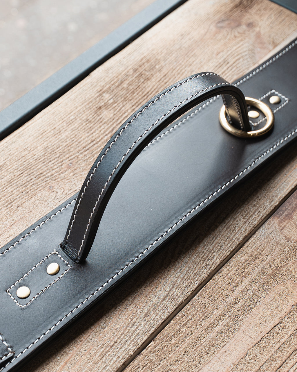 Leather Dog Collar with Traffic Handle - Contrast Stitching - K9C25