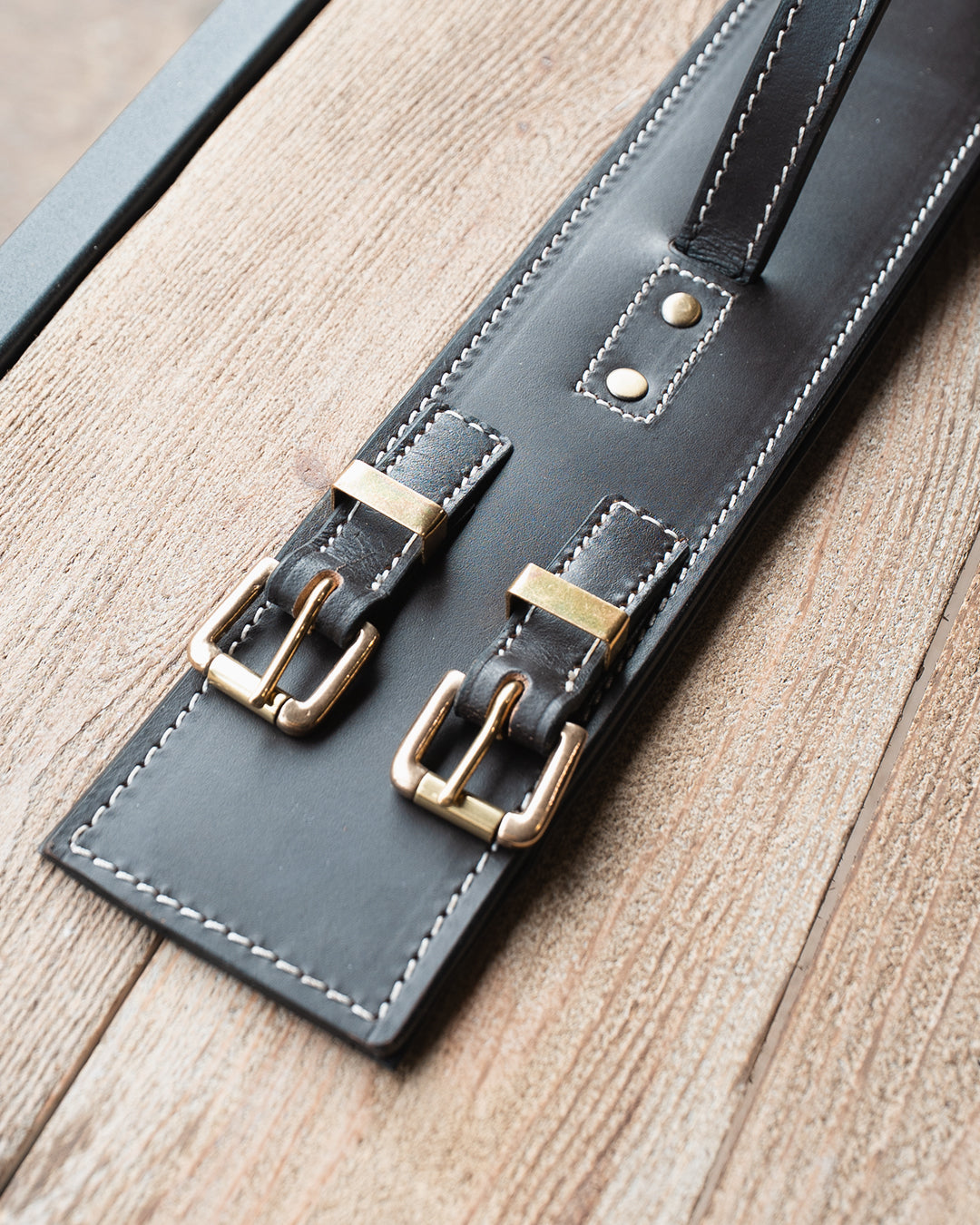 Leather Dog Collar with Traffic Handle - Contrast Stitching - K9C25