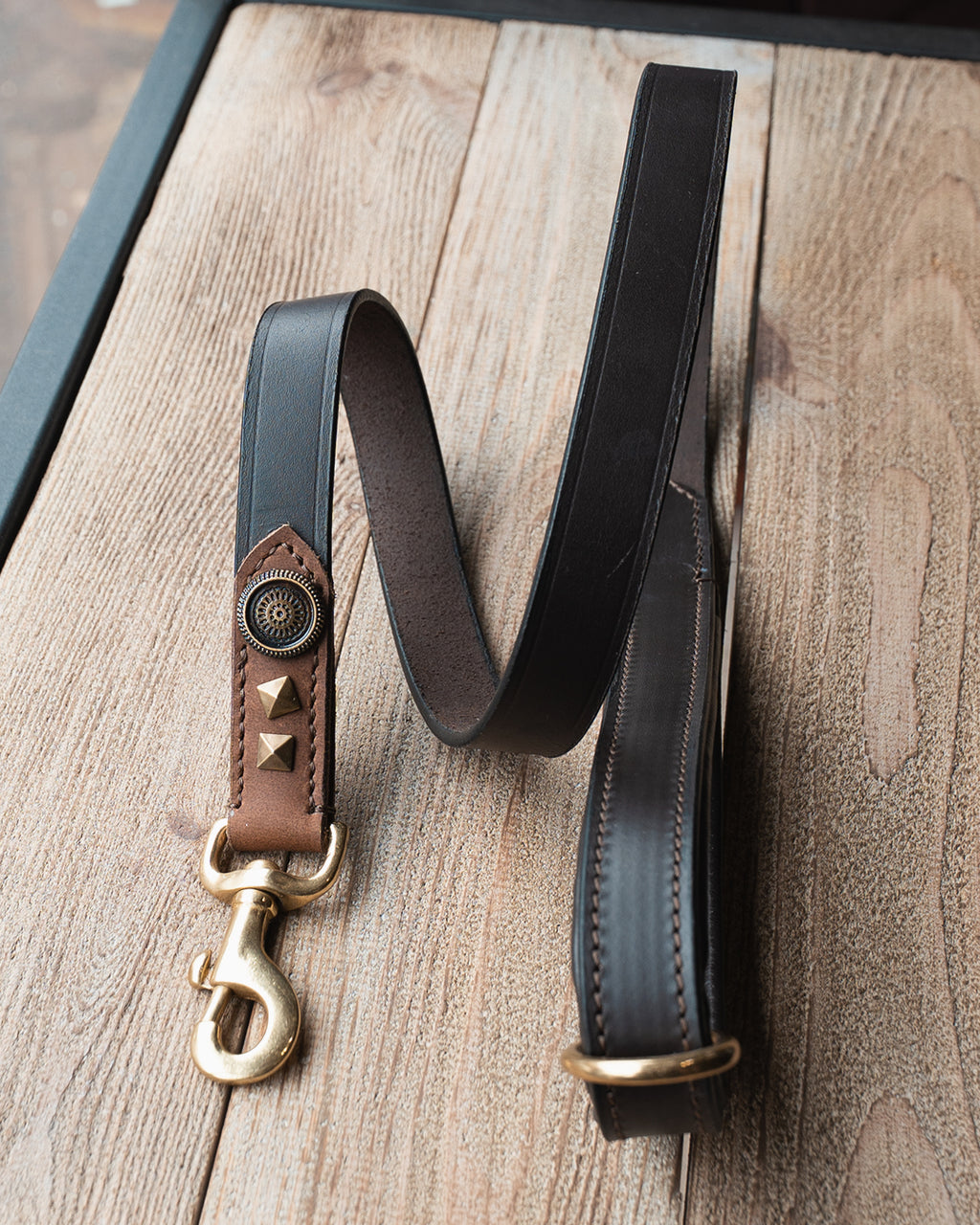 Leather Dog Lead - with studs - L26