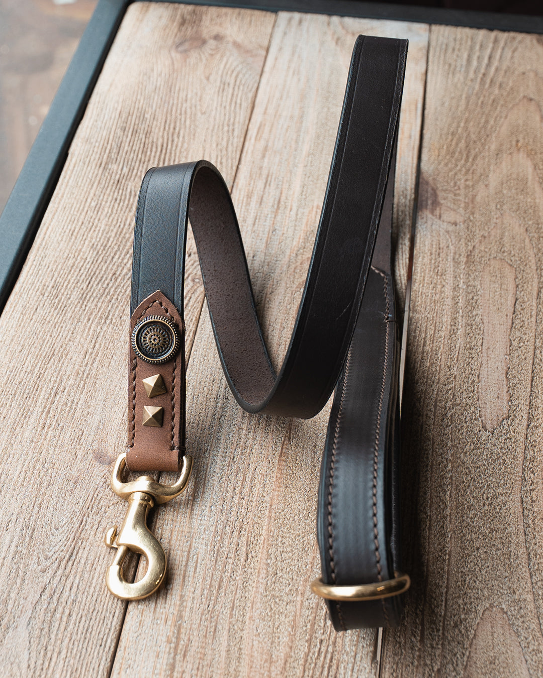 Leather Dog Lead - with studs - L26