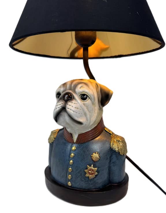 Gentry Pug Table Lamp w/ Black, Gold-Lined Shade