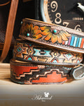 Leather Dog Collar - Multicolour Hand Painted
