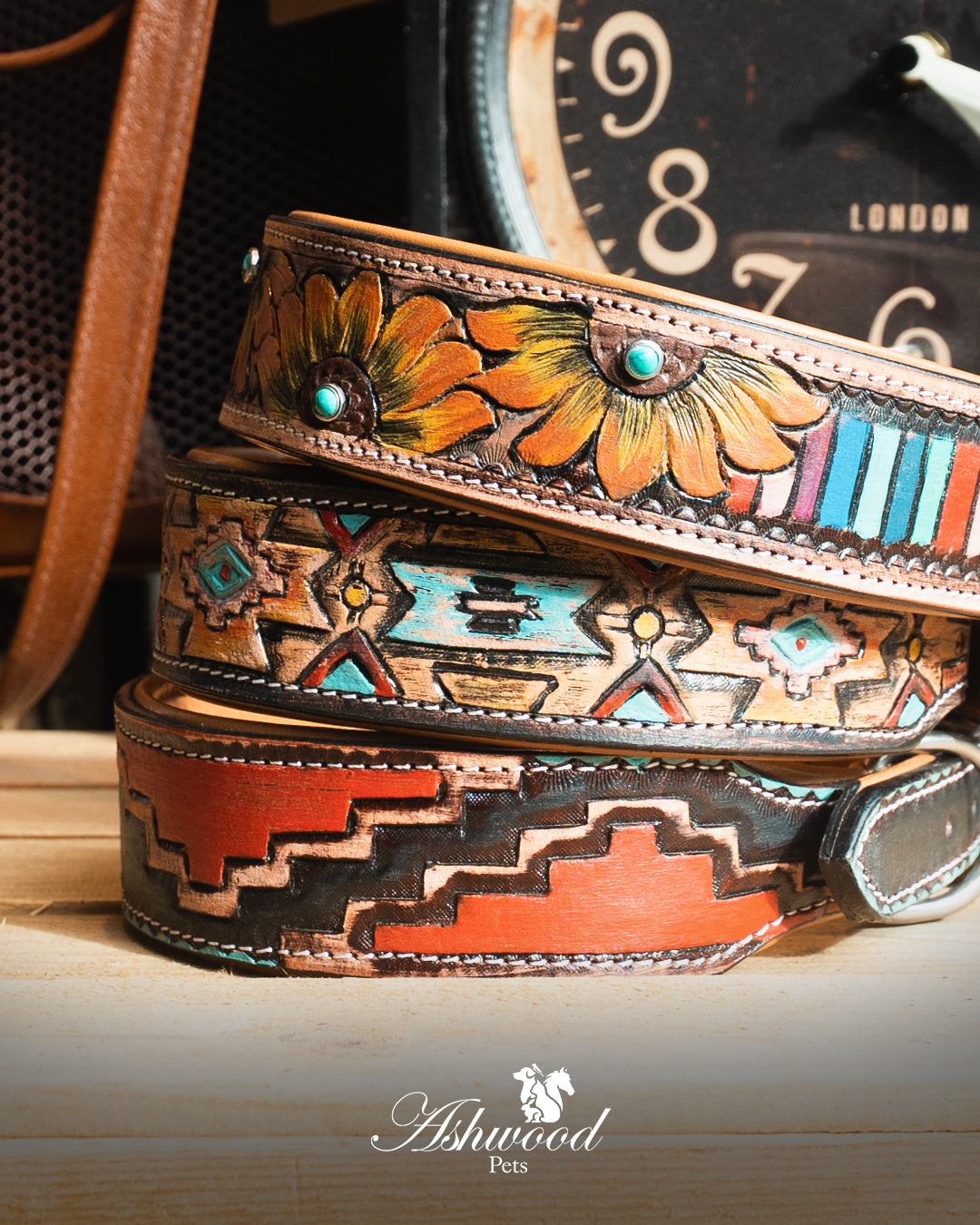 Leather Dog Collar - Multicolour Hand Painted