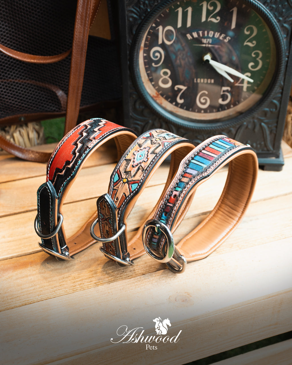 Leather Dog Collar - Multicolour Hand Painted
