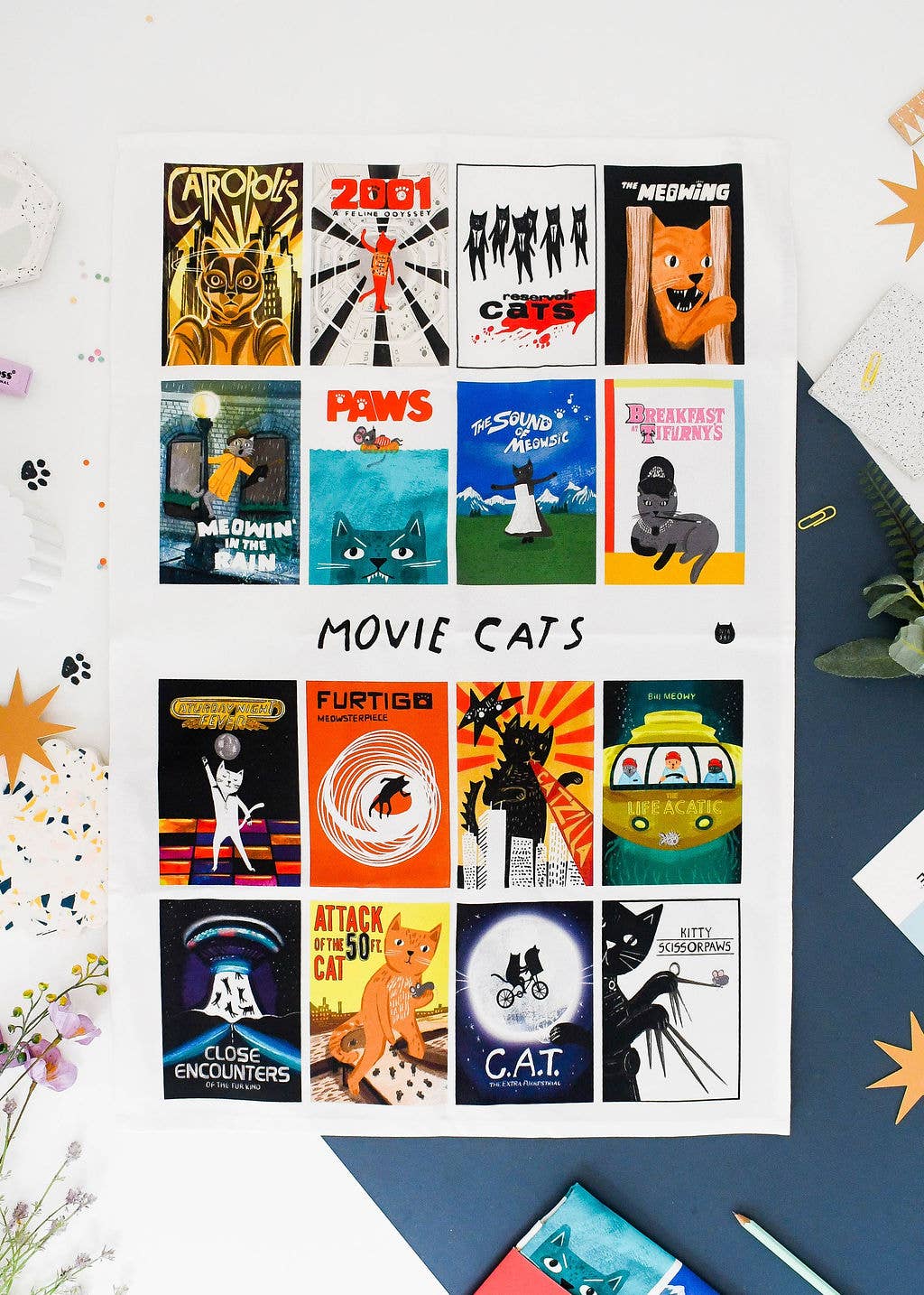 Movie Cats Tea Towel