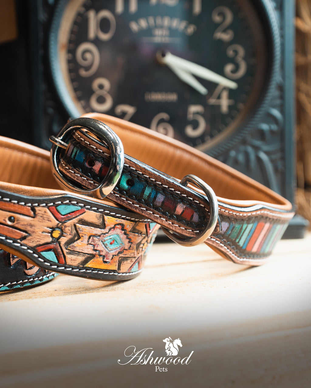 Leather Dog Collar - Multicolour Hand Painted
