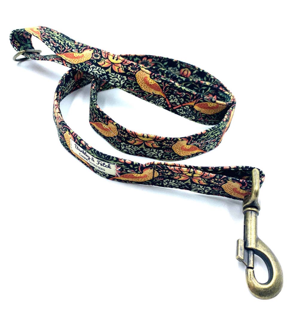 Black Strawberry Thief Print Dog Lead