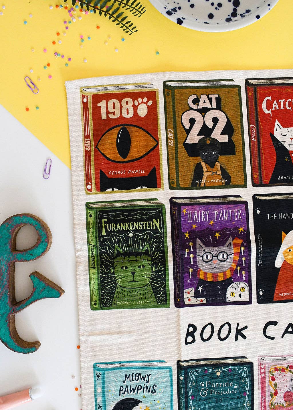 Book Cats Tea Towel 