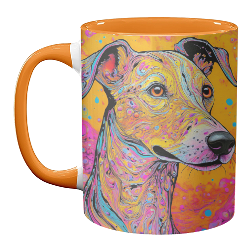 Mugs, Colourful Whippet Dog Marbled Pet Portrait by Adam Reg