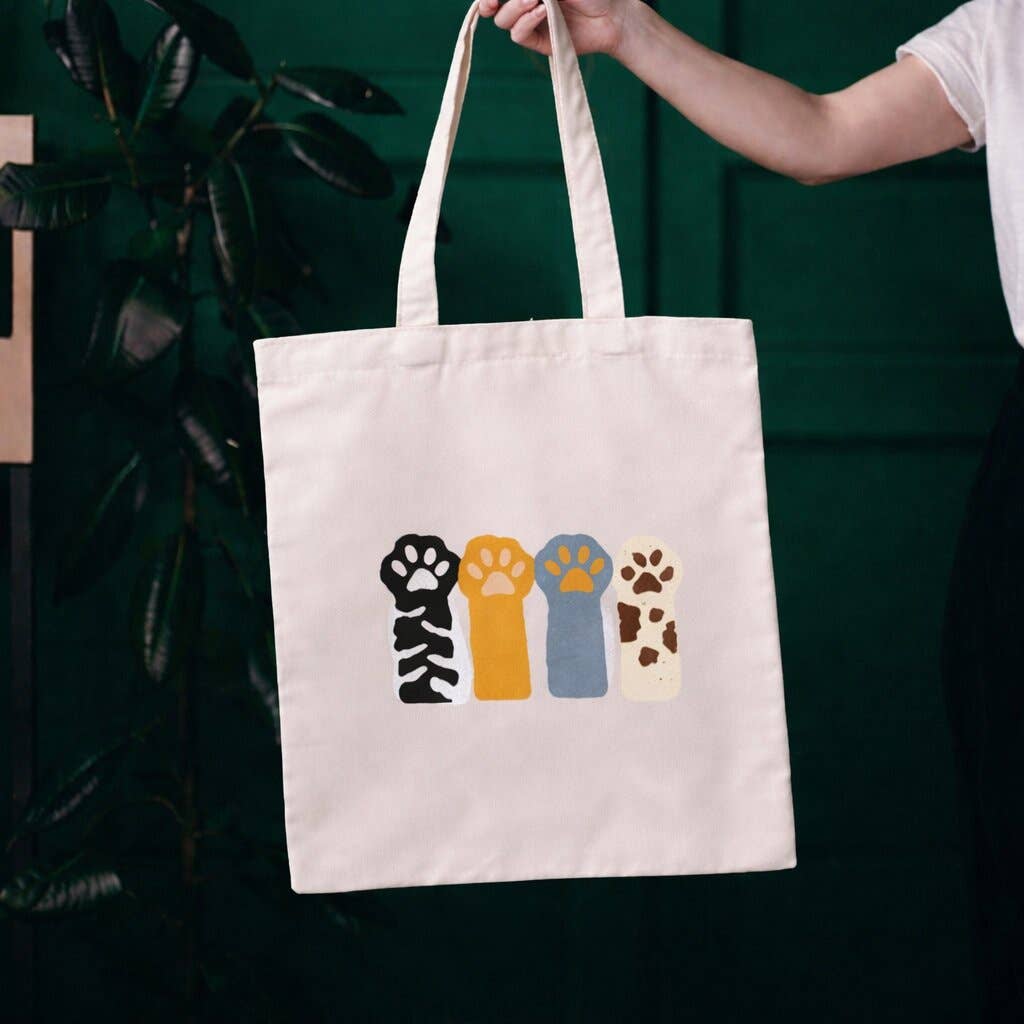 Cat Paw Punch Needle Canvas Tote Bag
