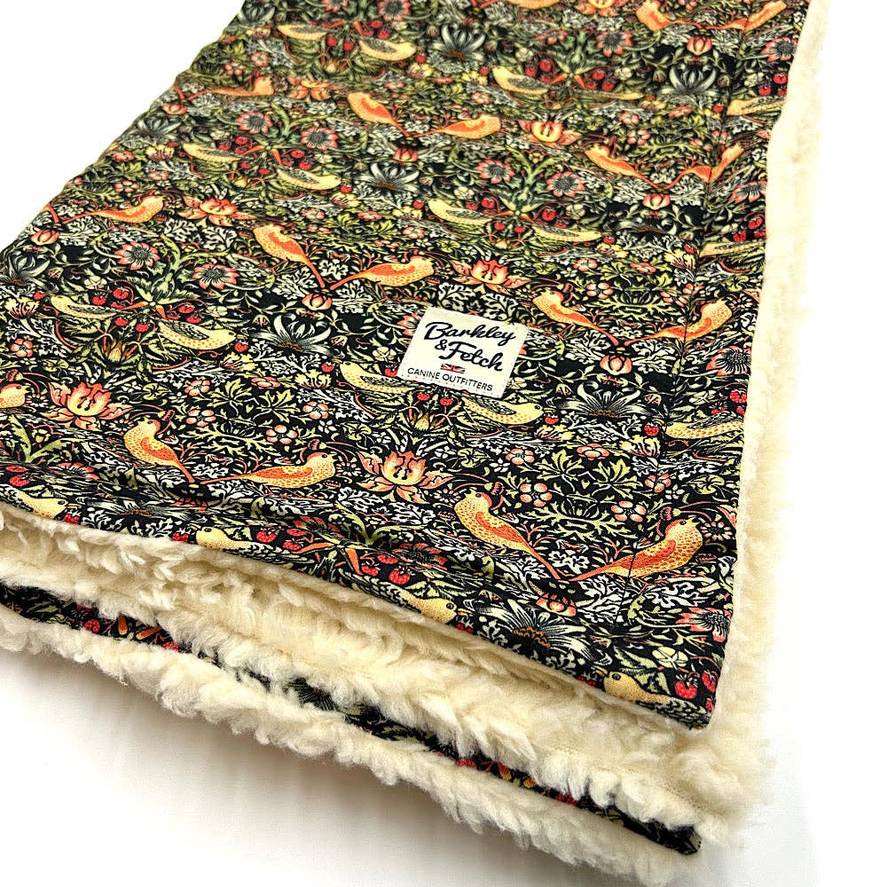 Black Strawberry Thief  Print Dog Blanket