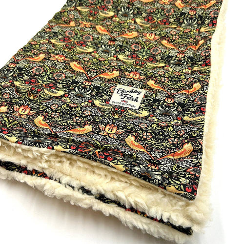 Black Strawberry Thief  Print Dog Blanket