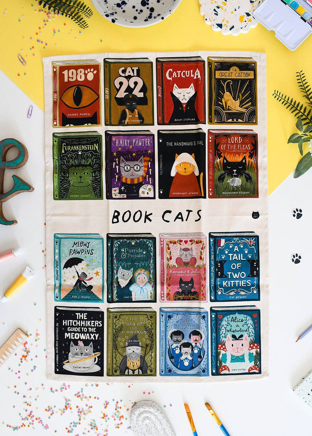 Book Cats Tea Towel 