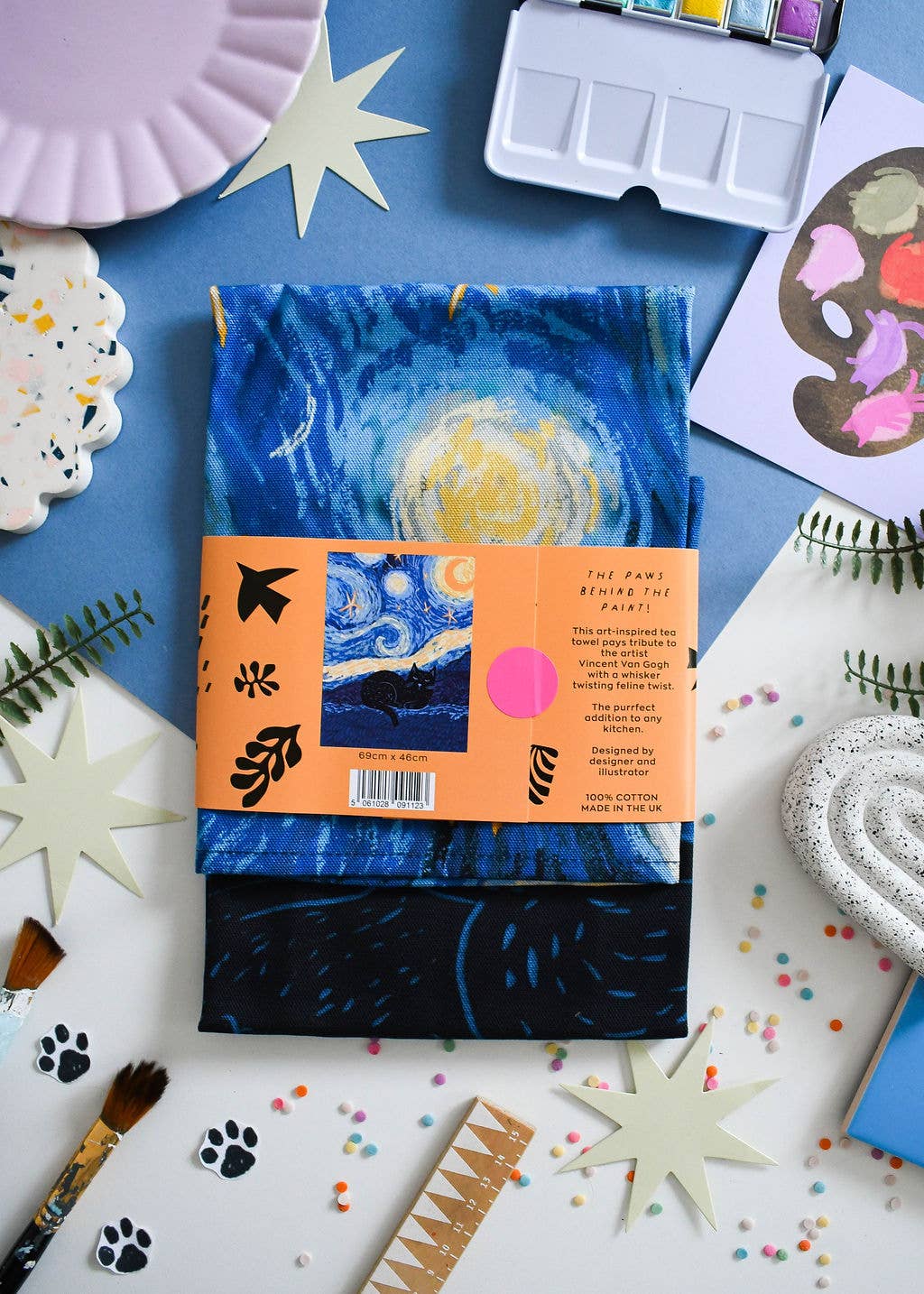Starry Night Cat Tea Towel 