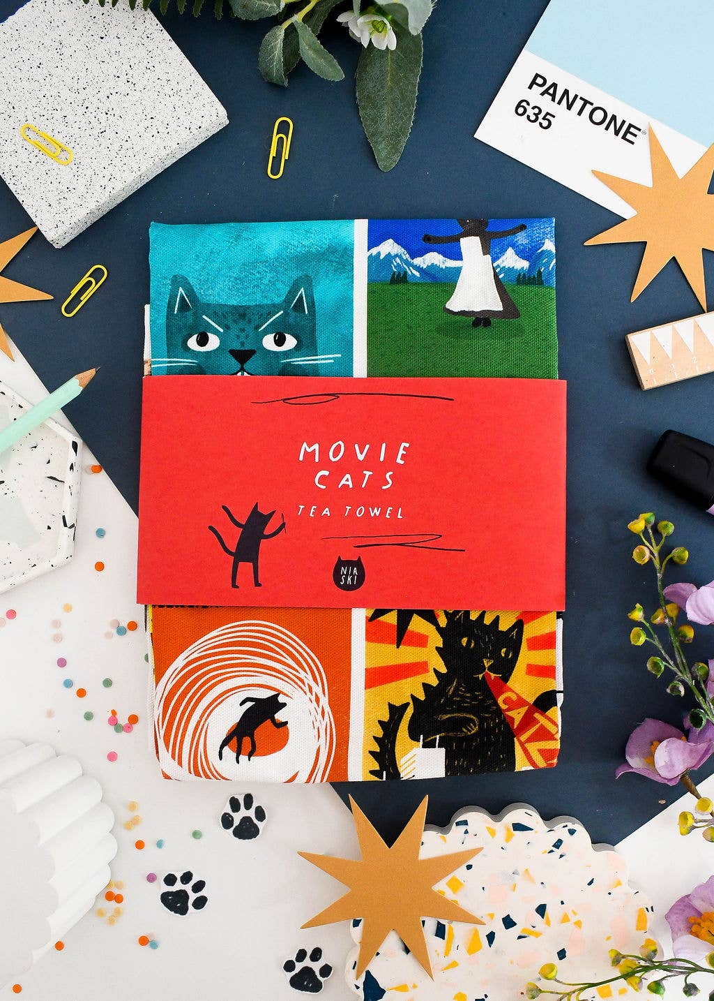 Movie Cats Tea Towel
