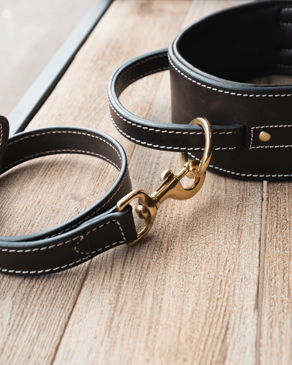 Leather Dog Collar with Traffic Handle - Contrast Stitching - K9C25