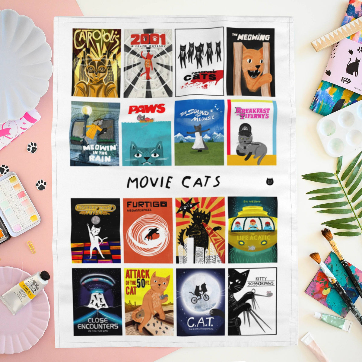 Movie Cats Tea Towel