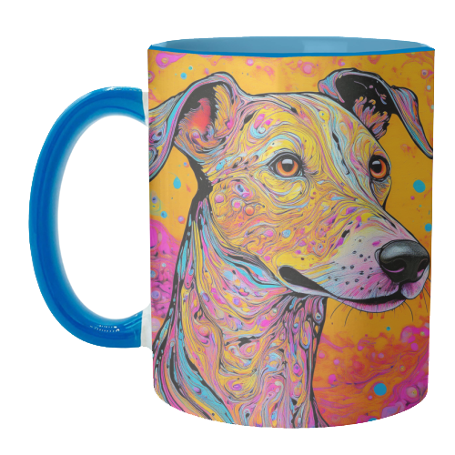 Mugs, Colourful Whippet Dog Marbled Pet Portrait by Adam Reg