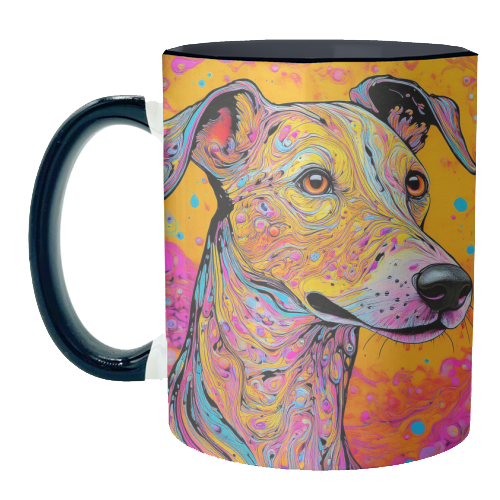 Mugs, Colourful Whippet Dog Marbled Pet Portrait by Adam Reg