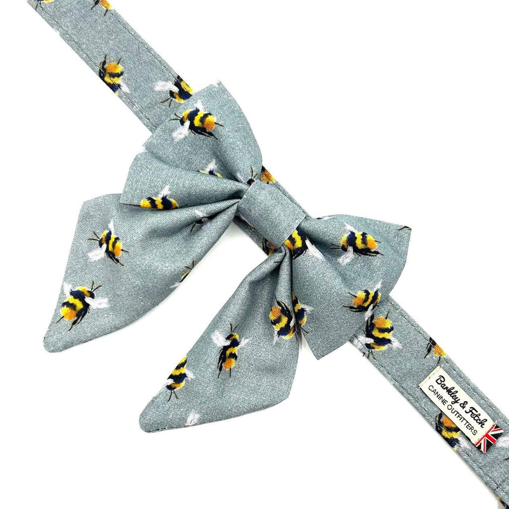 Bee Print Dog Sailor Bow - Grey