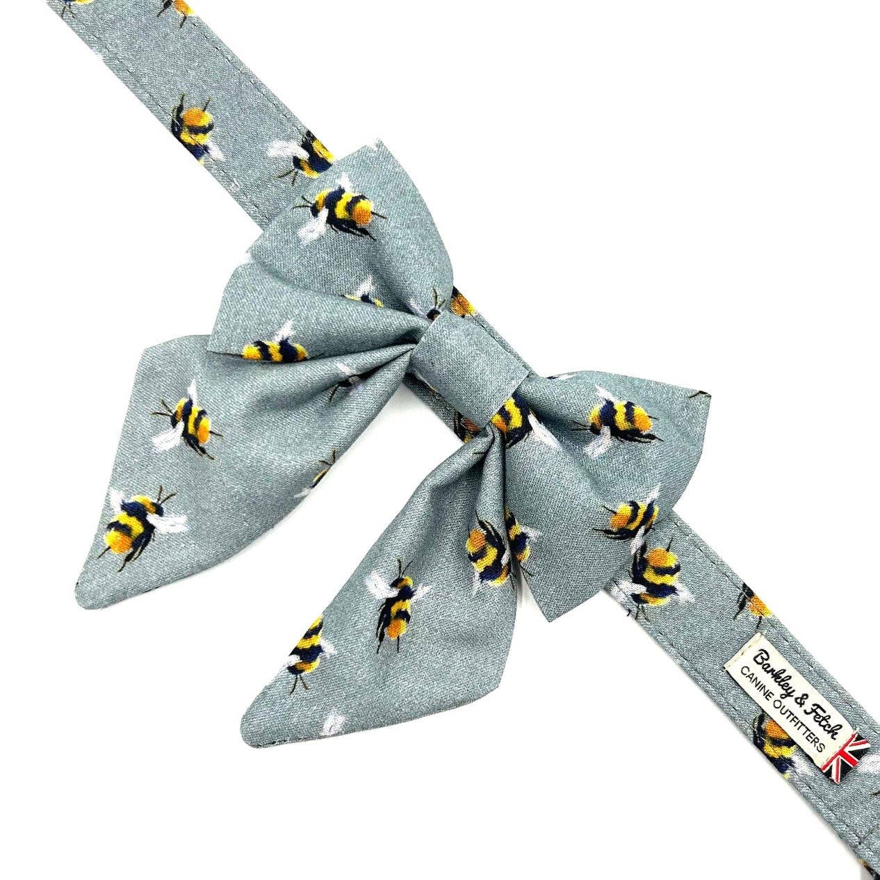 Bee Print Dog Sailor Bow - Grey