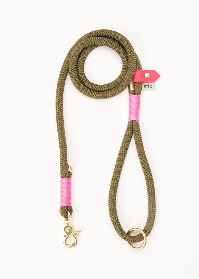 Stix Dog Lead - Green with Pink