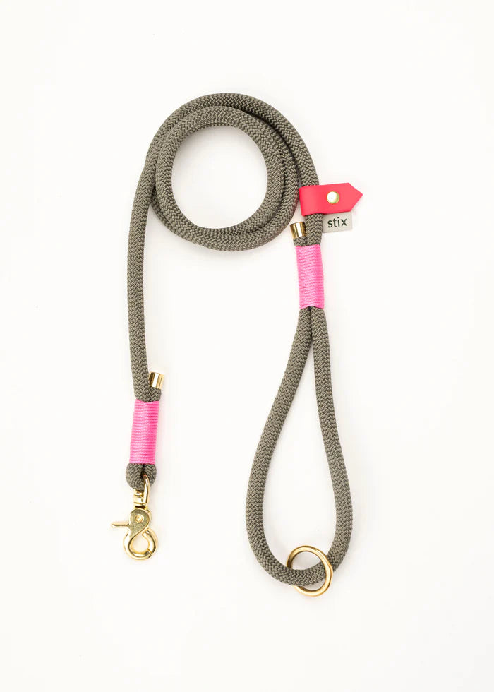 Stix Dog Lead - Grey with Pink
