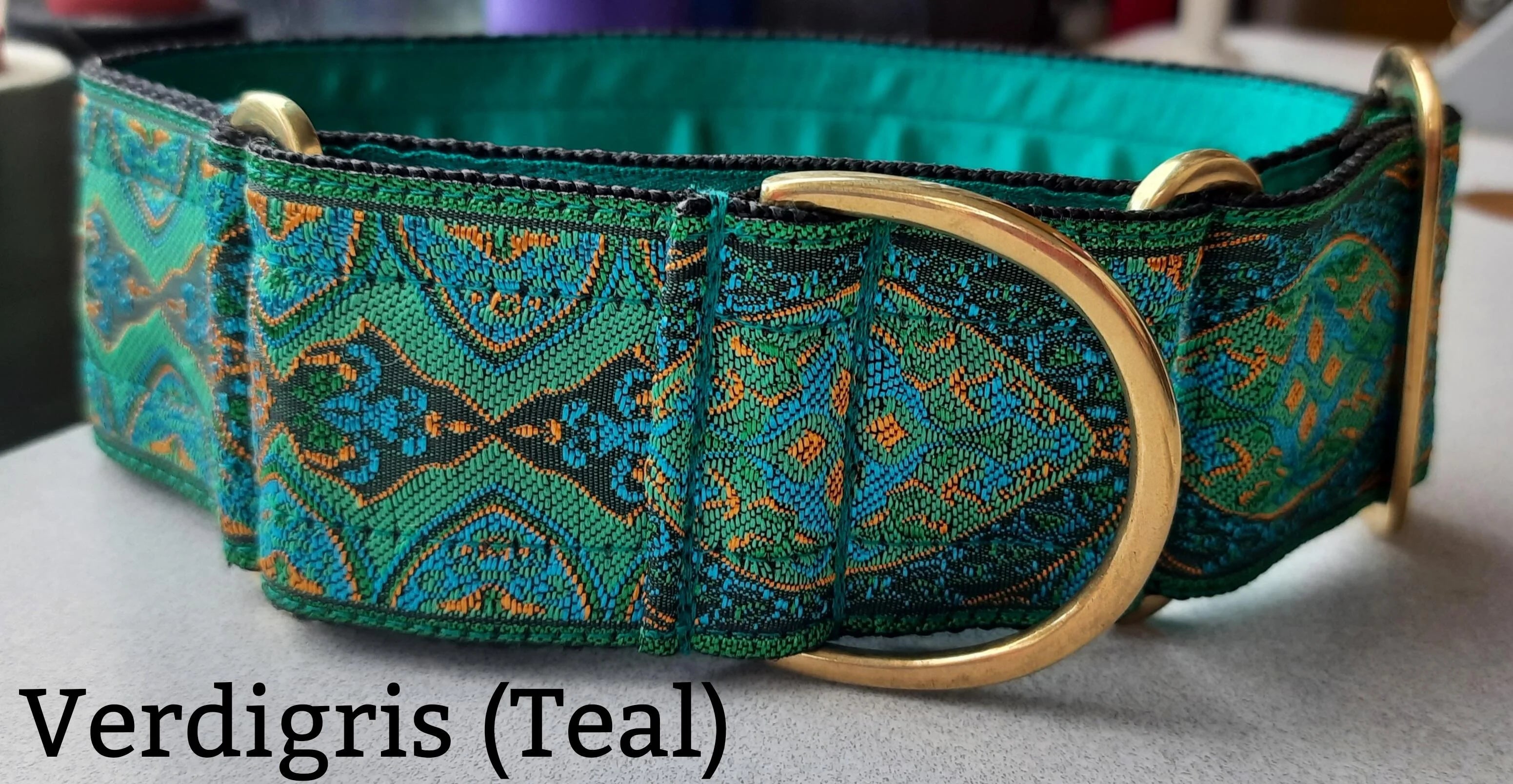 50mm wide Sighthound Collar - Verdigris Teal