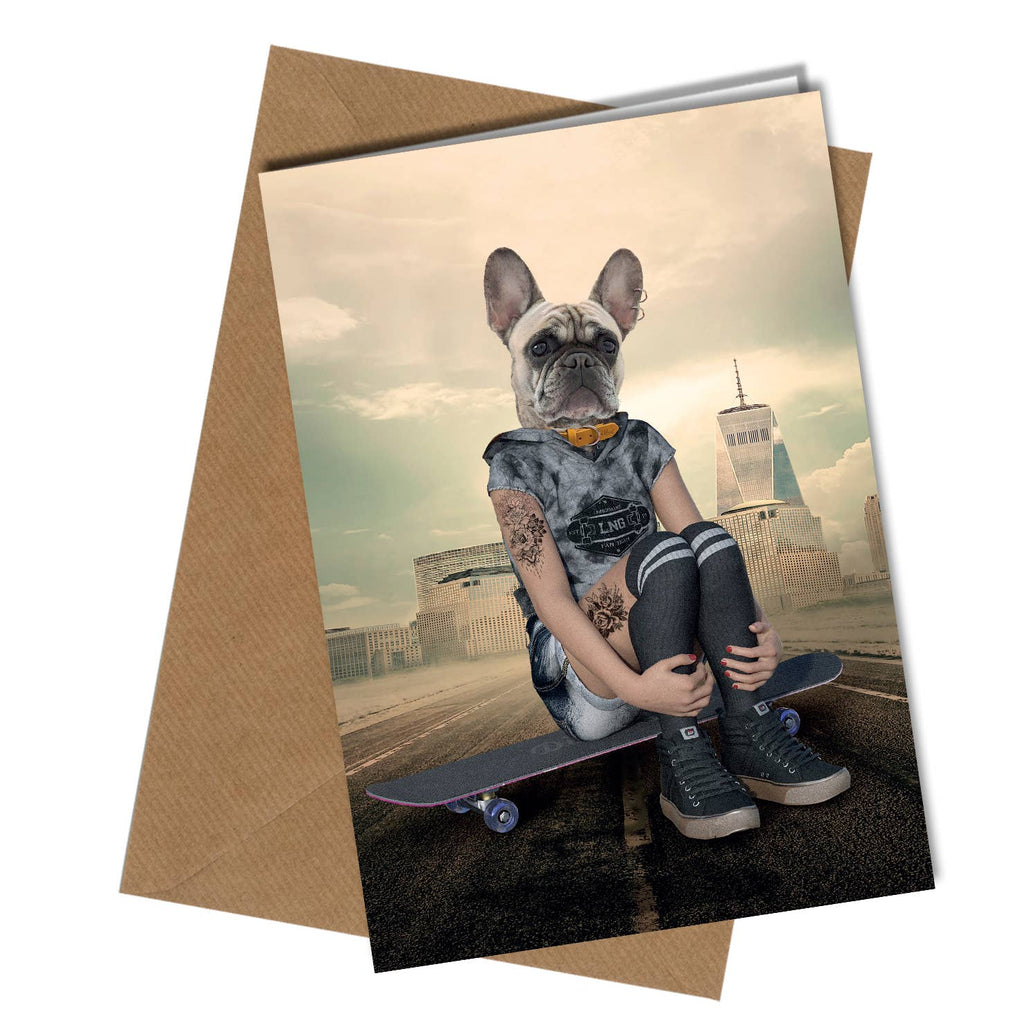 French Bulldog Skateboard Birthday Card