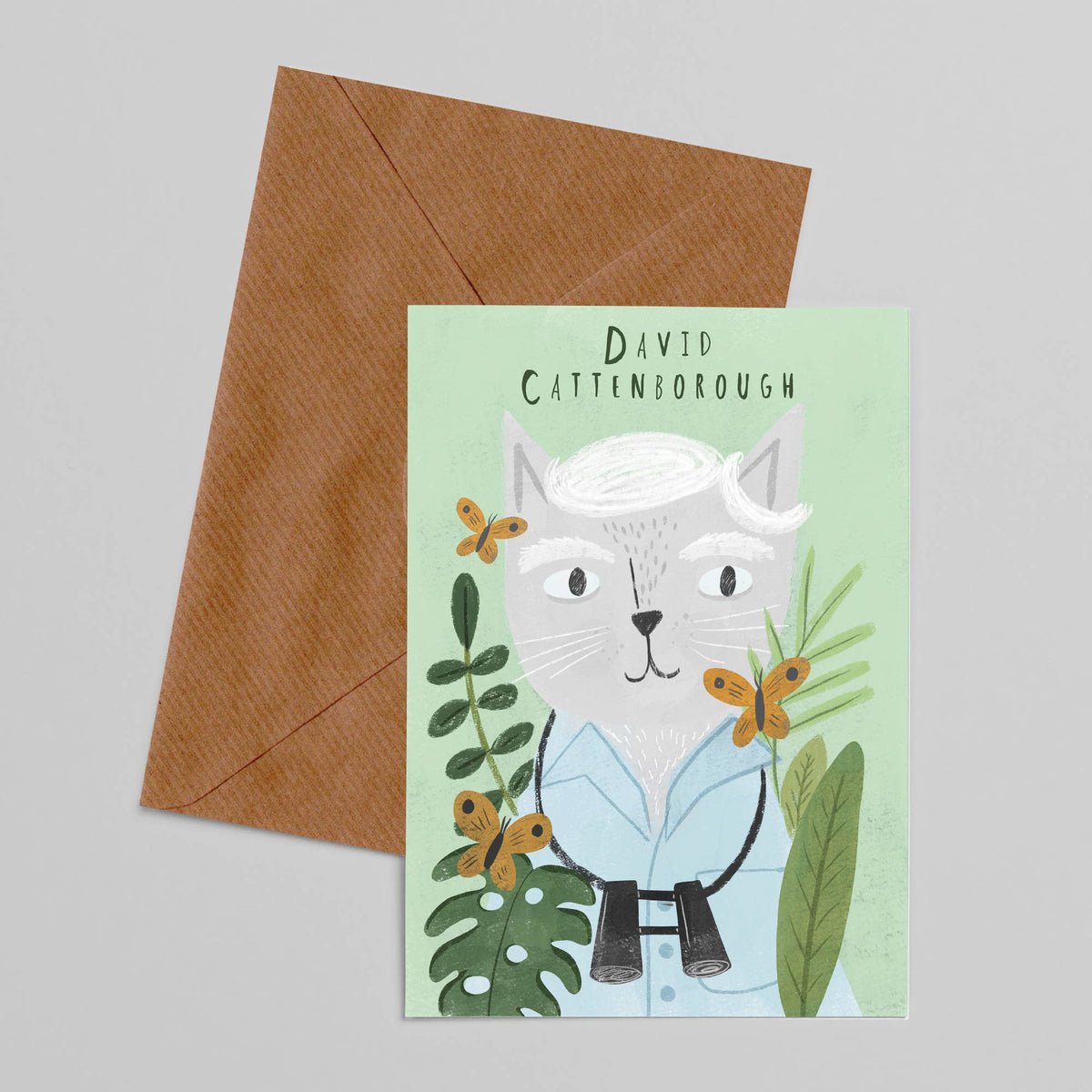 David Cattenborough Cat Portrait Card