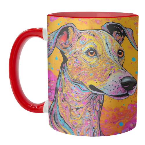 Mugs, Colourful Whippet Dog Marbled Pet Portrait by Adam Reg