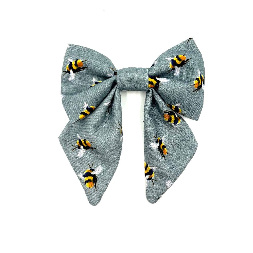 Bee Print Dog Sailor Bow - Grey