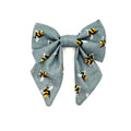 Bee Print Dog Sailor Bow - Grey