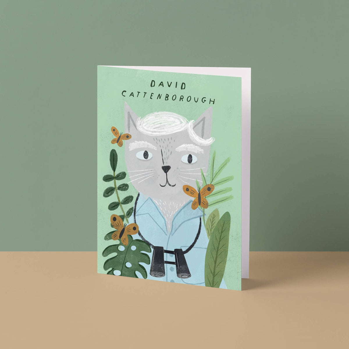 David Cattenborough Cat Portrait Card