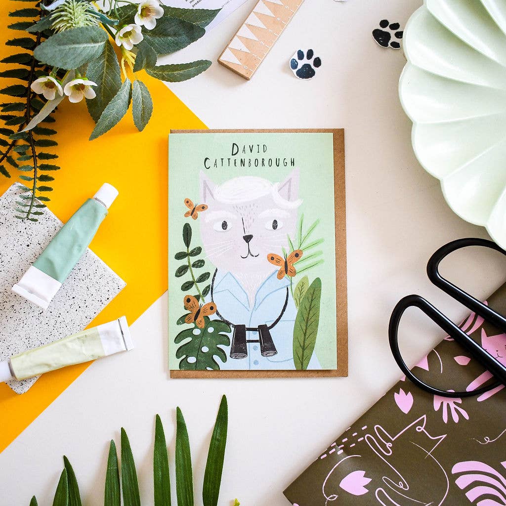David Cattenborough Cat Portrait Card