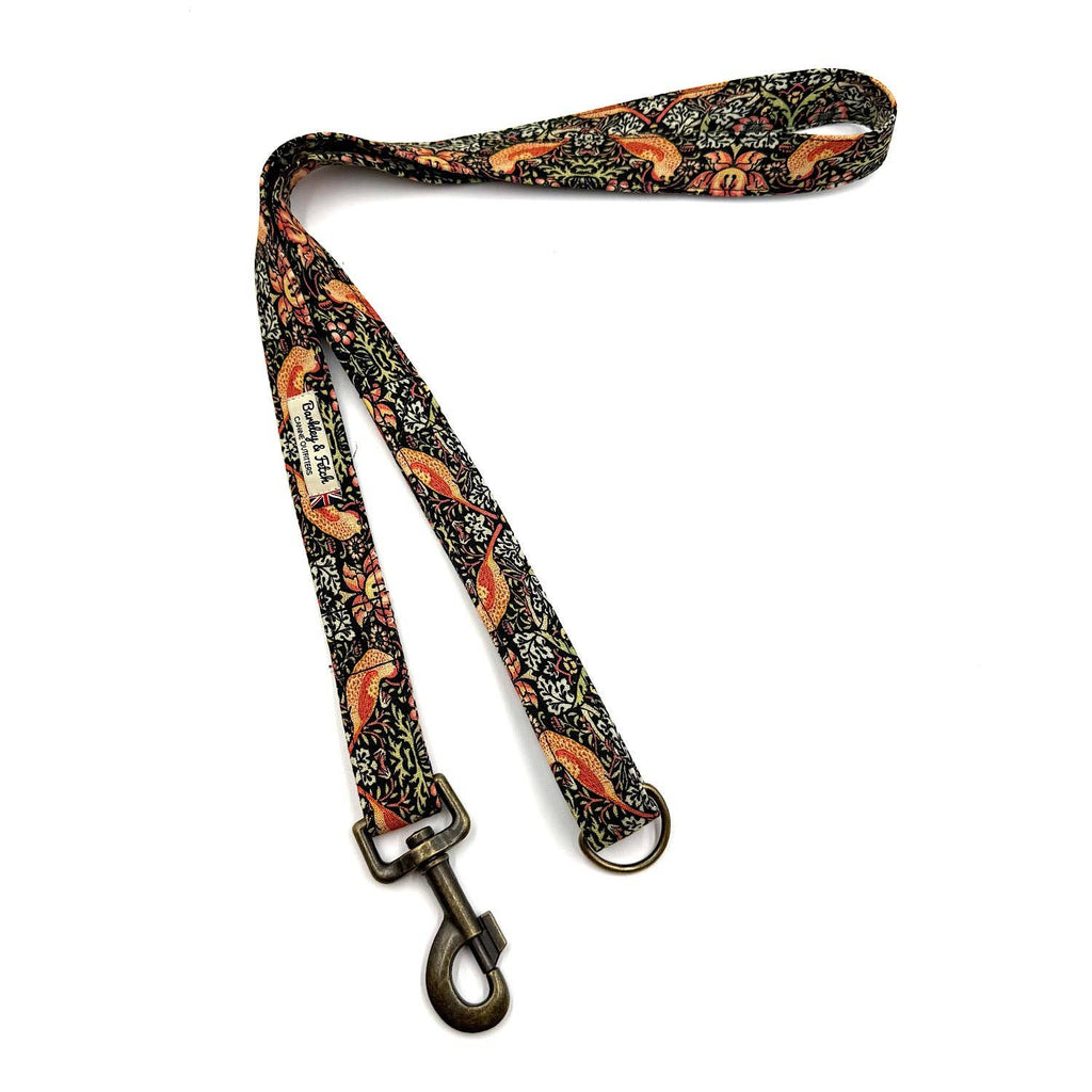 Black Strawberry Thief Print Dog Lead