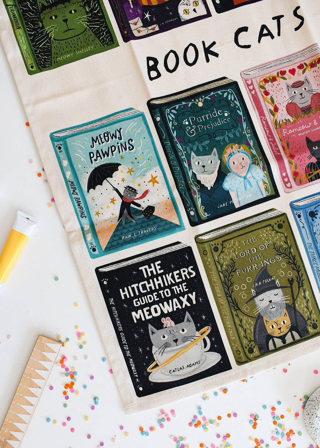 Book Cats Tea Towel 