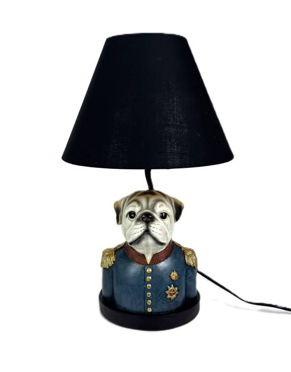 Gentry Pug Table Lamp w/ Black, Gold-Lined Shade