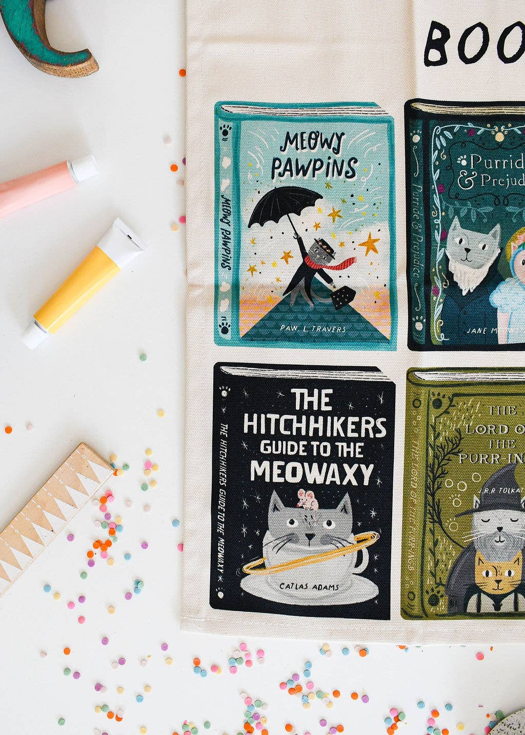 Book Cats Tea Towel 
