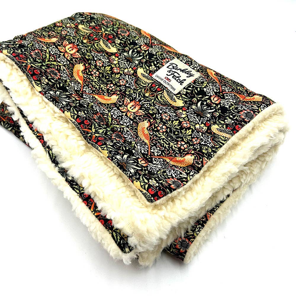 Black Strawberry Thief  Print Dog Blanket