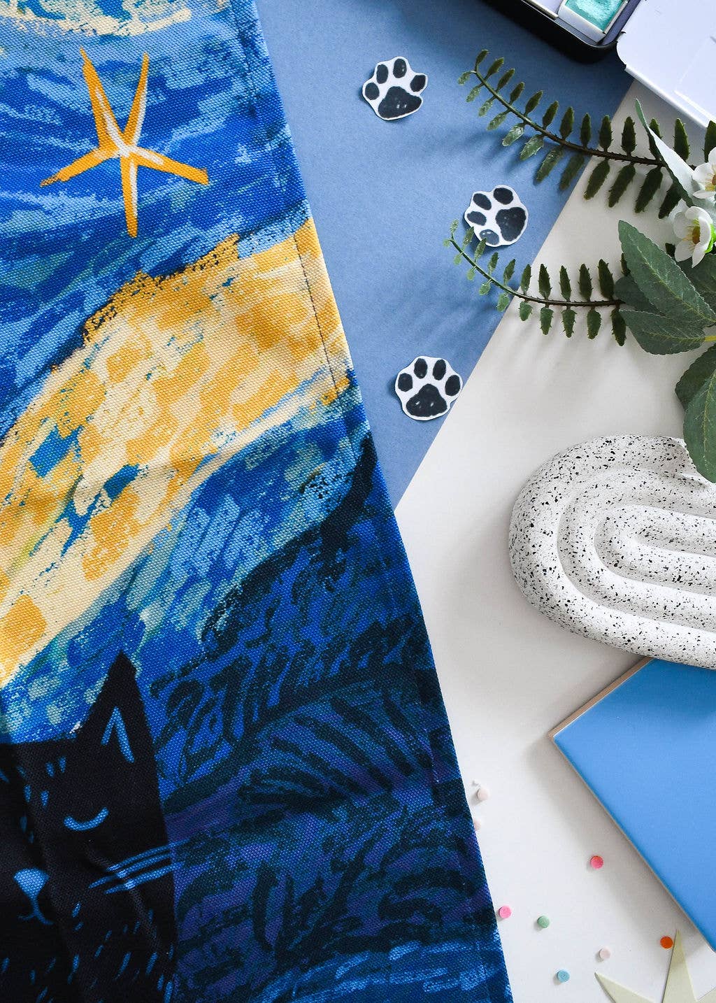 Starry Night Cat Tea Towel 
