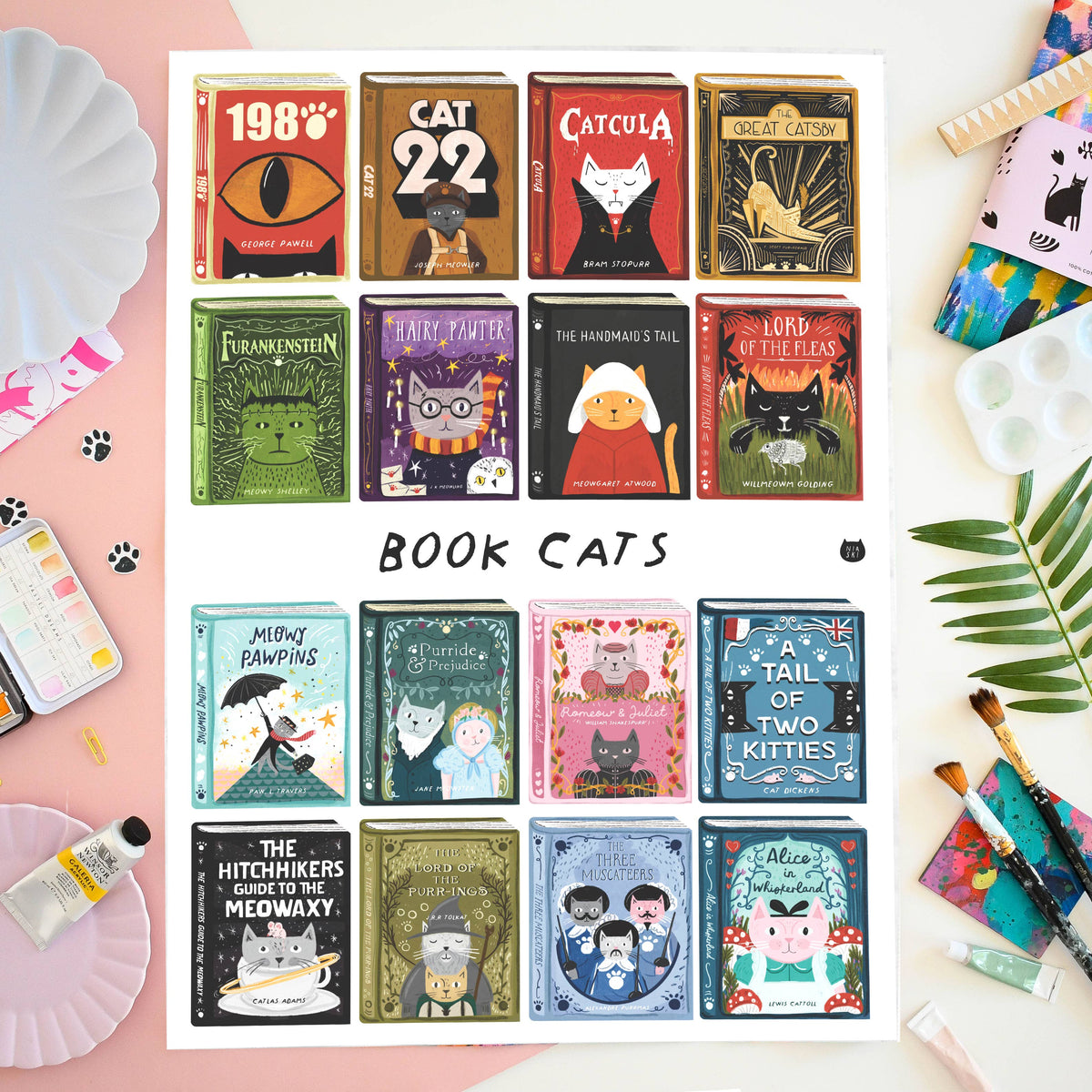 Book Cats Tea Towel 