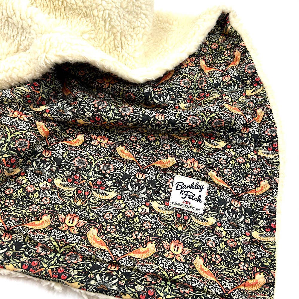 Black Strawberry Thief  Print Dog Blanket