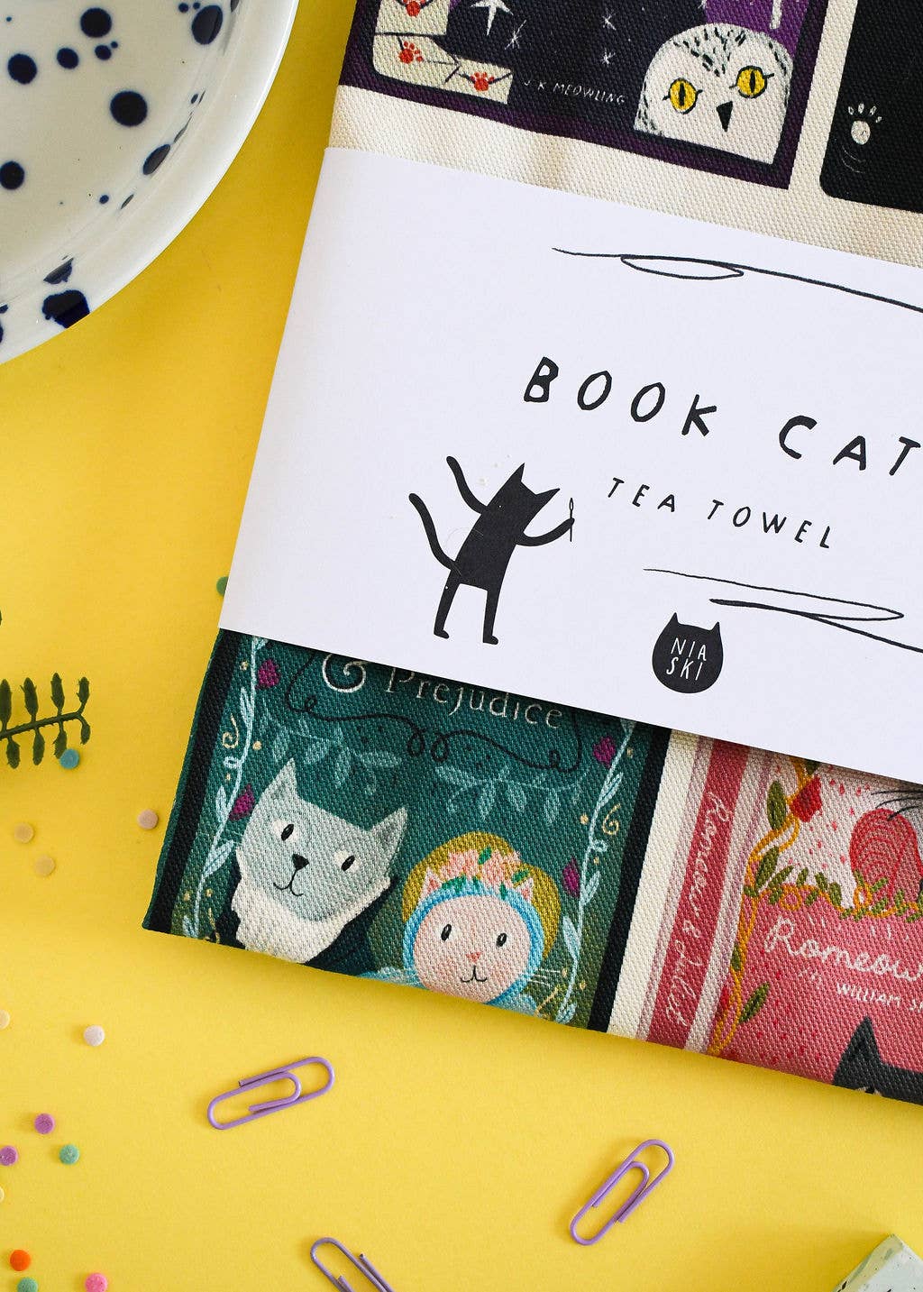 Book Cats Tea Towel 