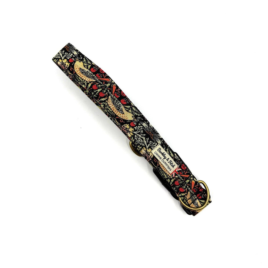 Black Strawberry Thief Print Dog Collar