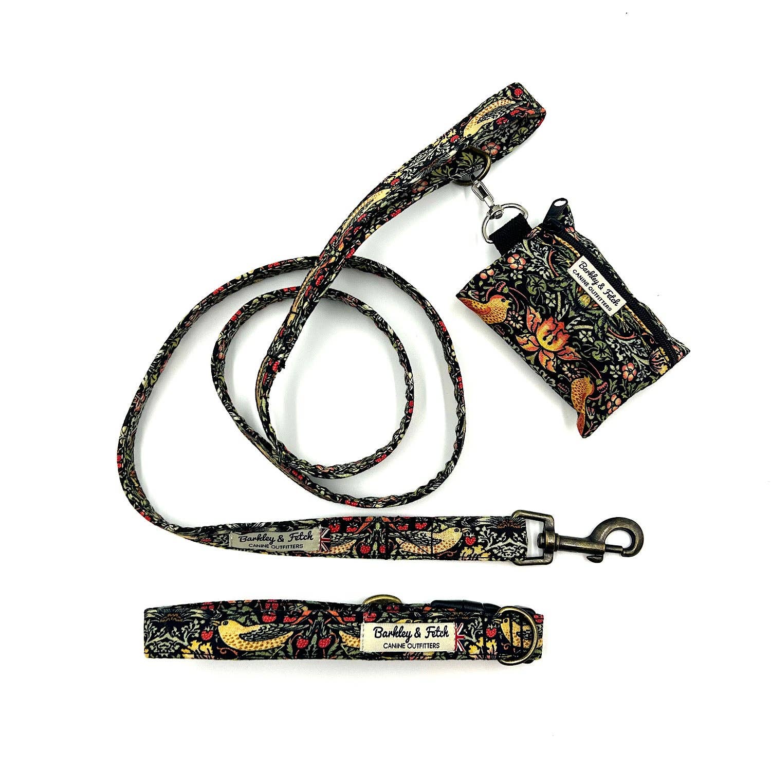Black Strawberry Thief Print Poo Bag Holder