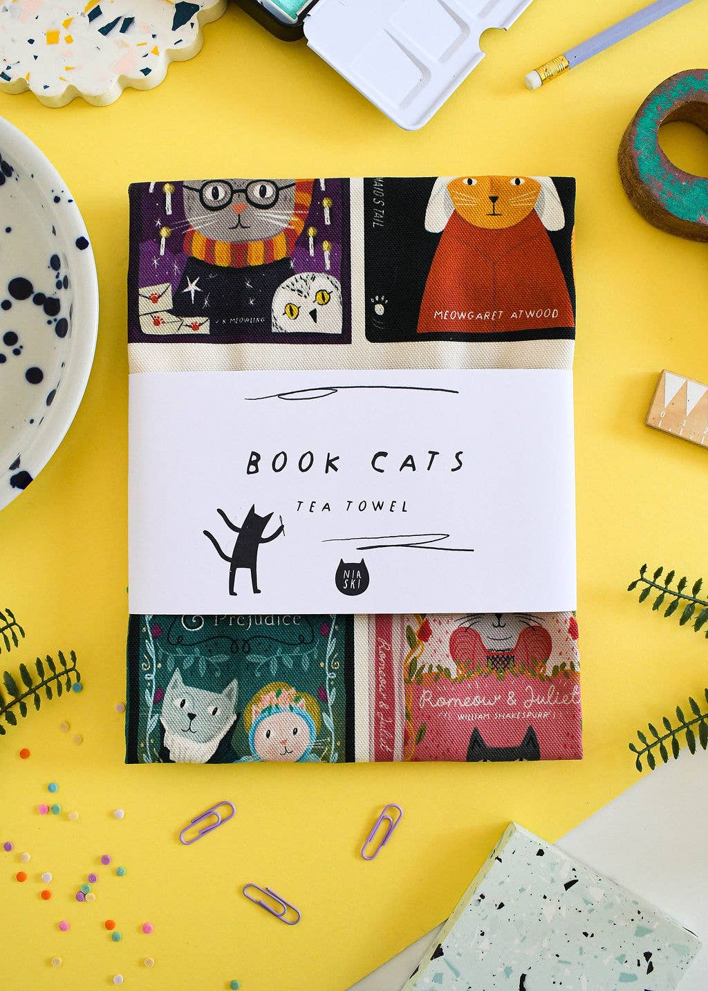 Book Cats Tea Towel 